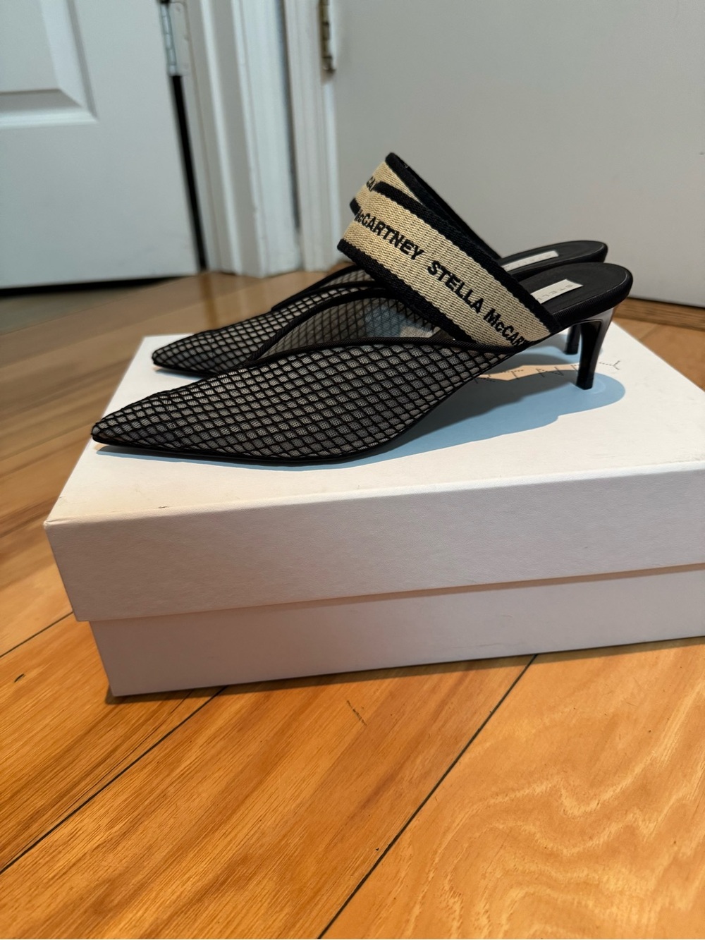 Stella McCartney Mesh Logo Kitten Heels Size EU 38.5